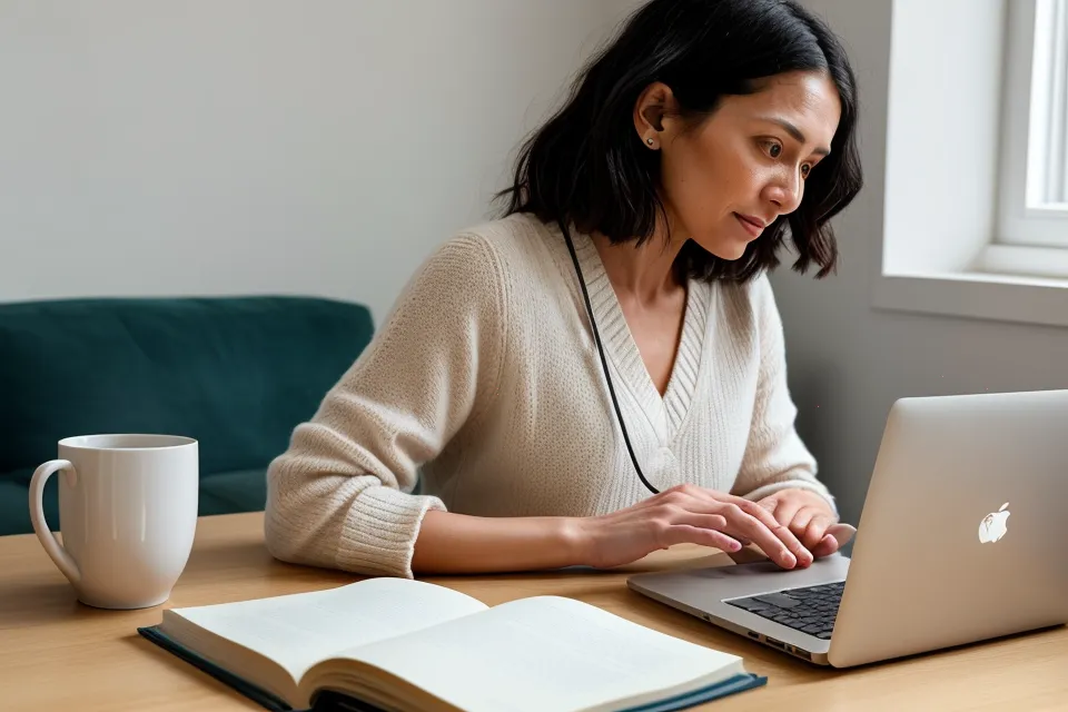 Tasse de thé à côté d'un ordinateur portable pendant une session d'apprentissage du code Python